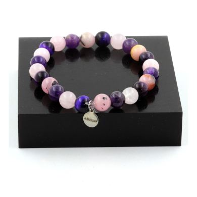 Purple Tiger's Eye + Pink Quartz + Amethyst + Pink Opal Bracelet 8 mm Beads.