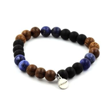 Sodalite + Matte Black Onyx + Wood Bracelet 8 mm Beads.