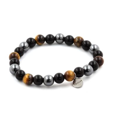 Tiger's Eye + Hematite + Black Agate Bracelet 8 mm Beads.