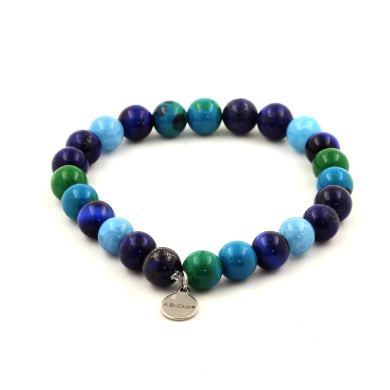 Blue Tiger's Eye + Blue Chalcedony + Lapis Lazuli + Chrysocolla Bracelet 8 mm Beads.