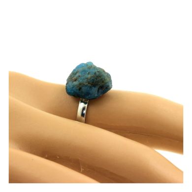 Silver Plated raw neon blue Apatite Ring. 13.76 ct.