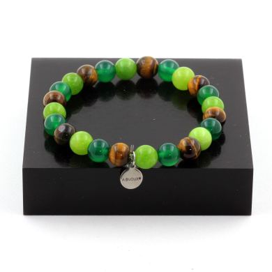 Green Agate + Tiger's Eye + Peridot Bracelet 8 mm Beads.