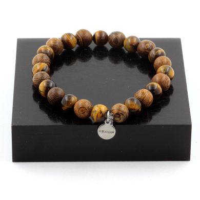 Tiger's Eye + Wood Bracelet 8 mm Beads.