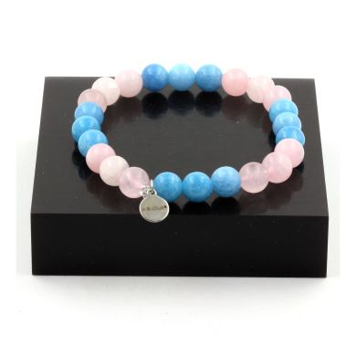 Blue Chalcedony + Rose Quartz Bracelet 8 mm Beads.