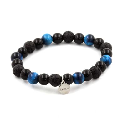 Light Blue Tiger's Eye + Lava + Black Agate Bracelet 8 mm Beads.