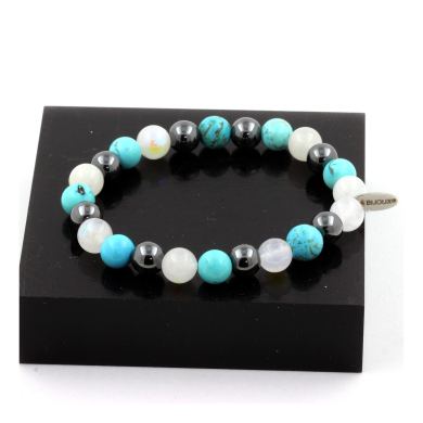 Hematite + Turquoise + Moonstone Bracelet 8 mm.