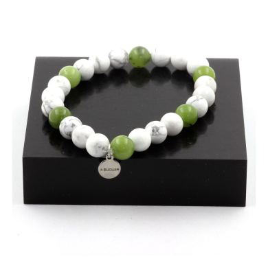 Howlite + Jade Bracelet 8 mm Beads.