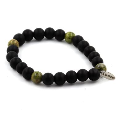 Matte Black Onyx + Unakite Bracelet 8 mm.