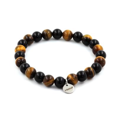 Tiger's Eye + Black Agate Bracelet 8 mm Beads.