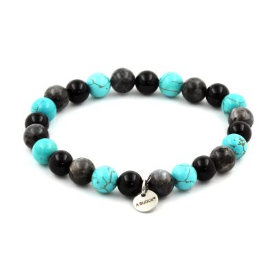 Labradorite + Black Agate + Turquoise Bracelet 8 mm Beads.