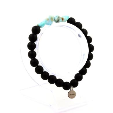 Larimar from Dominican Republic + Matte black Onyx Bracelet 8 mm Beads.