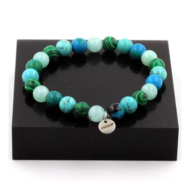 Angelite + Malachite + Turquoise + Chrysocolla Bracelet 8 mm Beads.