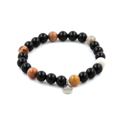 Petrified wood + black Agate Bracelet 8 mm Beads.