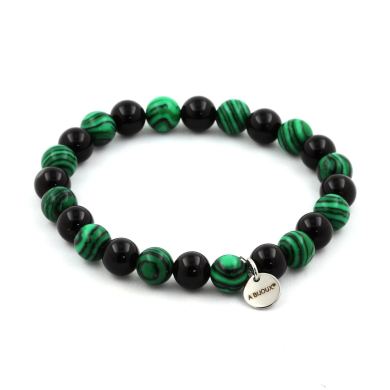 Malachite + Black Agate Bracelet 8 mm Beads.