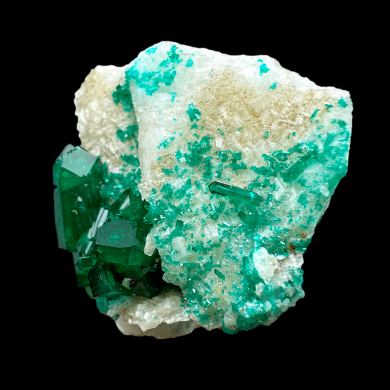 Dioptase, calcite