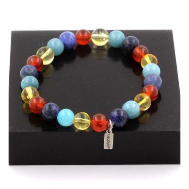 Sodalite + Aquamarine + Red Agate + Citrine Bracelet 8 mm Beads.