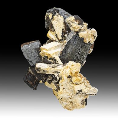 Goethite after Siderite with Hematite, Schorl, Microcline