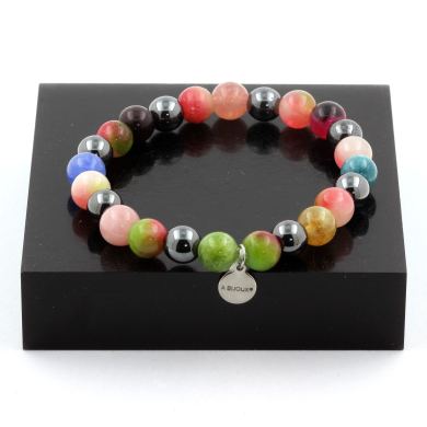 Multicolor Tourmaline + Watermelon Tourmaline + Hematite Bracelet 8 mm Beads.