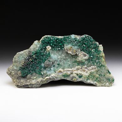 Dioptase with Plancheite, Quartz