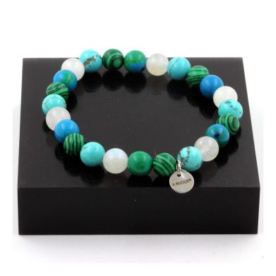 Moonstone + Turquoise + Chrysocolla + Malachite Bracelet 8 mm Beads.