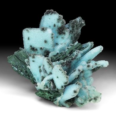 Chrysocolla with Malachite after Azurite, Quartz