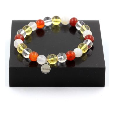 Moonstone + Citrine + Quartz + Banded Agate Bracelet 8 mm Beads.