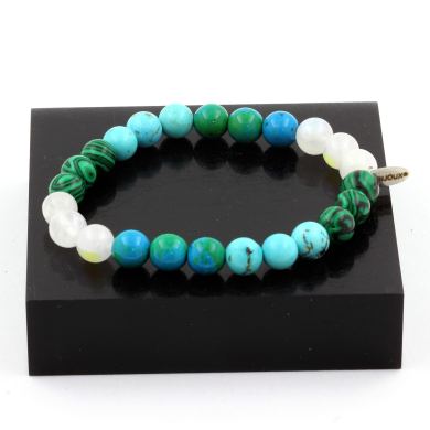 Chrysocolla + Malachite + Turquoise + Moonstone Bracelet 8 mm.