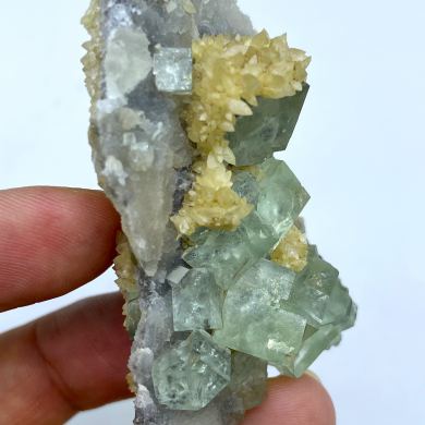 Fluorite, calcite, quartz