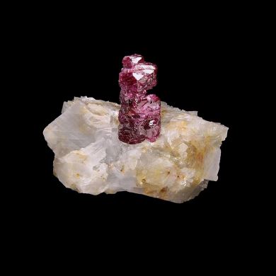 Corundum (var: Ruby) on Calcite