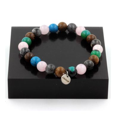 Rose quartz + Labradorite + Chrysocolla + wood Bracelet 8 mm Beads.