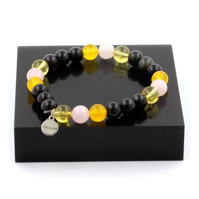 Black Obsidian + Yellow Agate + Citrine + Rose Quartz Bracelet 8 mm Beads.