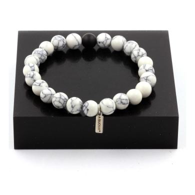 Howlite + Matte Black Onyx Bracelet 8 mm Beads.