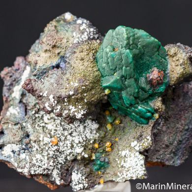 Chrysocolla after Malachite after Azurite with Wulfenite