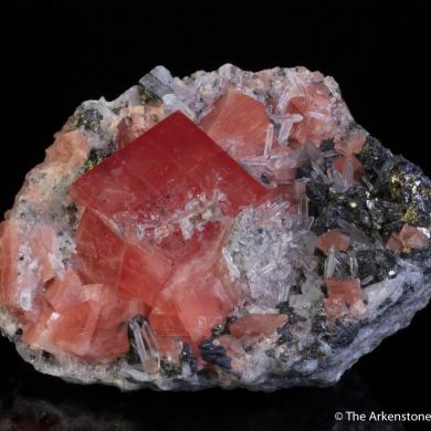 Rhodochrosite on Quartz and Tetrahedrite