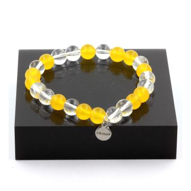 Yellow Agate + Quartz Bracelet 8 mm Beads.