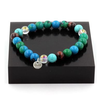 Red Tiger's Eye + Chrysocolla + Turquoise + Titanium Quartz Bracelet 8 mm Beads.