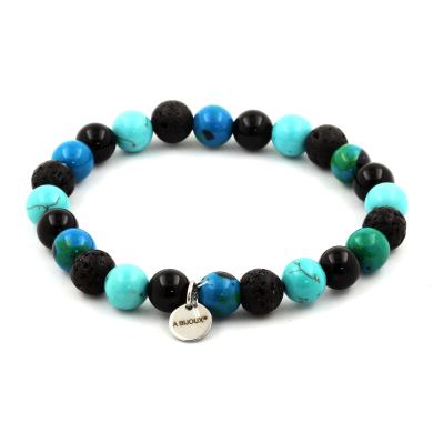 Chrysocolla + Black Agate + Turquoise + Lava Bracelet 8 mm Beads.