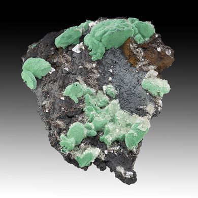 Malachite after Azurite with Barite, Goethite