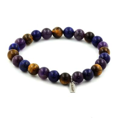 Lapis Lazuli + Tiger's Eye + Amethyst Bracelet 8 mm Beads.