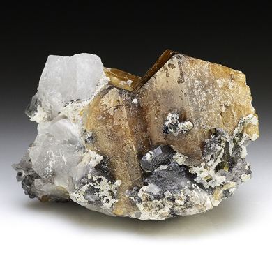 Scheelite with Quartz, Ferberite, Pyrite