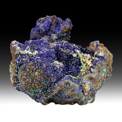 Azurite with Olivenite, Malachite