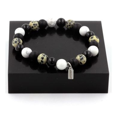 Howlite + Dalmatian Jasper + Matte Black Onyx + Black Agate Bracelet 8 mm Beads.