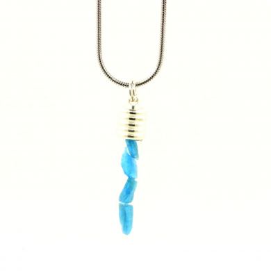 Raw neon blue Apatite necklace.