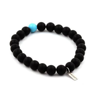 Matte Black Onyx + Turquoise Bracelet 8 mm Beads.