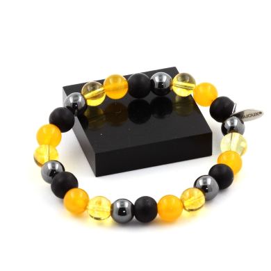 Hematite + Matte Black Onyx + Citrine + Yellow Agate Bracelet 8 mm.