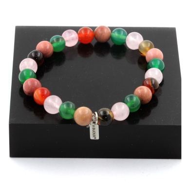 Rhodonite + Banded Agate + Pink Quartz + Green Agate Bracelet 8 mm Beads.