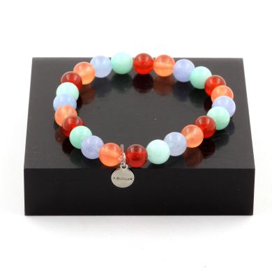 Amazonite + Orange Chalcedony + Aquamarine + Red Agate Bracelet 8 mm Beads.