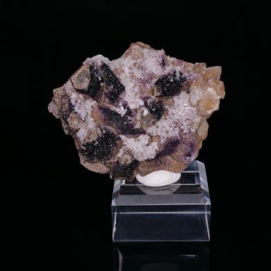 YTTROFLUORITE and GYPSUM on CALCITE - Qinglong Mine (Dachang Mine), Qinglong, Qianxinan, Guizhou, China