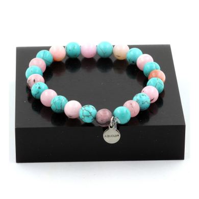 Pink Opal + Turquoise Bracelet 8 mm Beads.