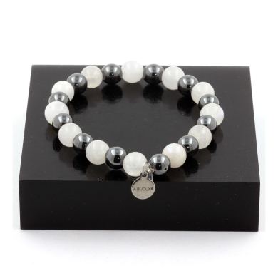 Moonstone + Hematite Bracelet 8 mm Beads.